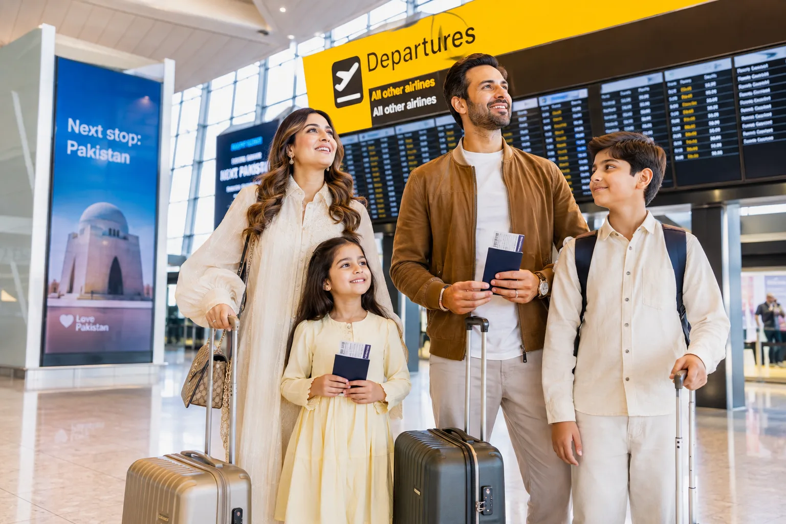 A family preparing to depart for Pakistan